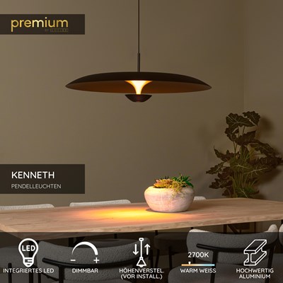 Lucide KENNETH - Pendelleuchten - Ø 80 cm - LED Dim. - 1x22W 2700K - Schwarz | Premium